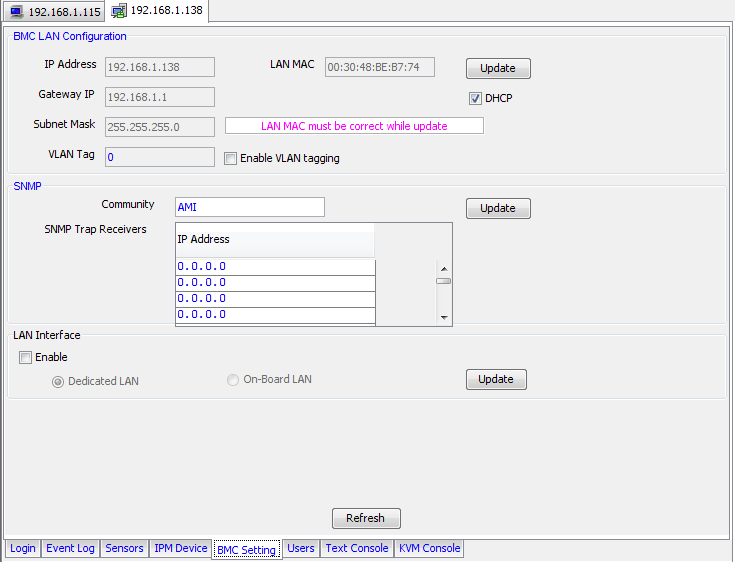IPMI BMC LAN Settings in IPMIview IPMI BMC LAN Settings in IPMIview